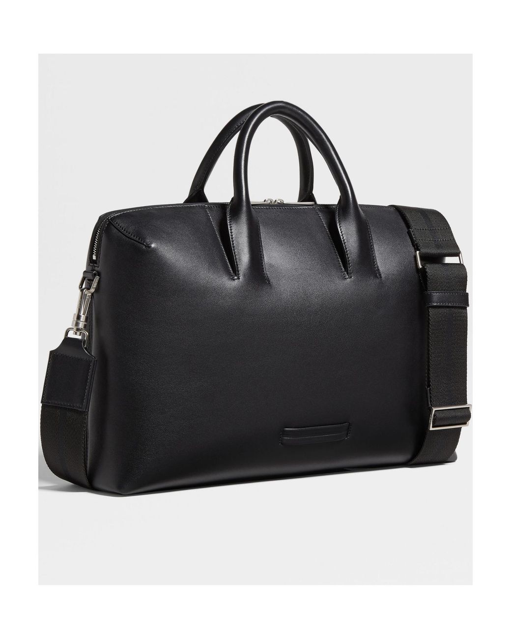 Zegna Black Logo Detailed Top Handle Briefcase for men