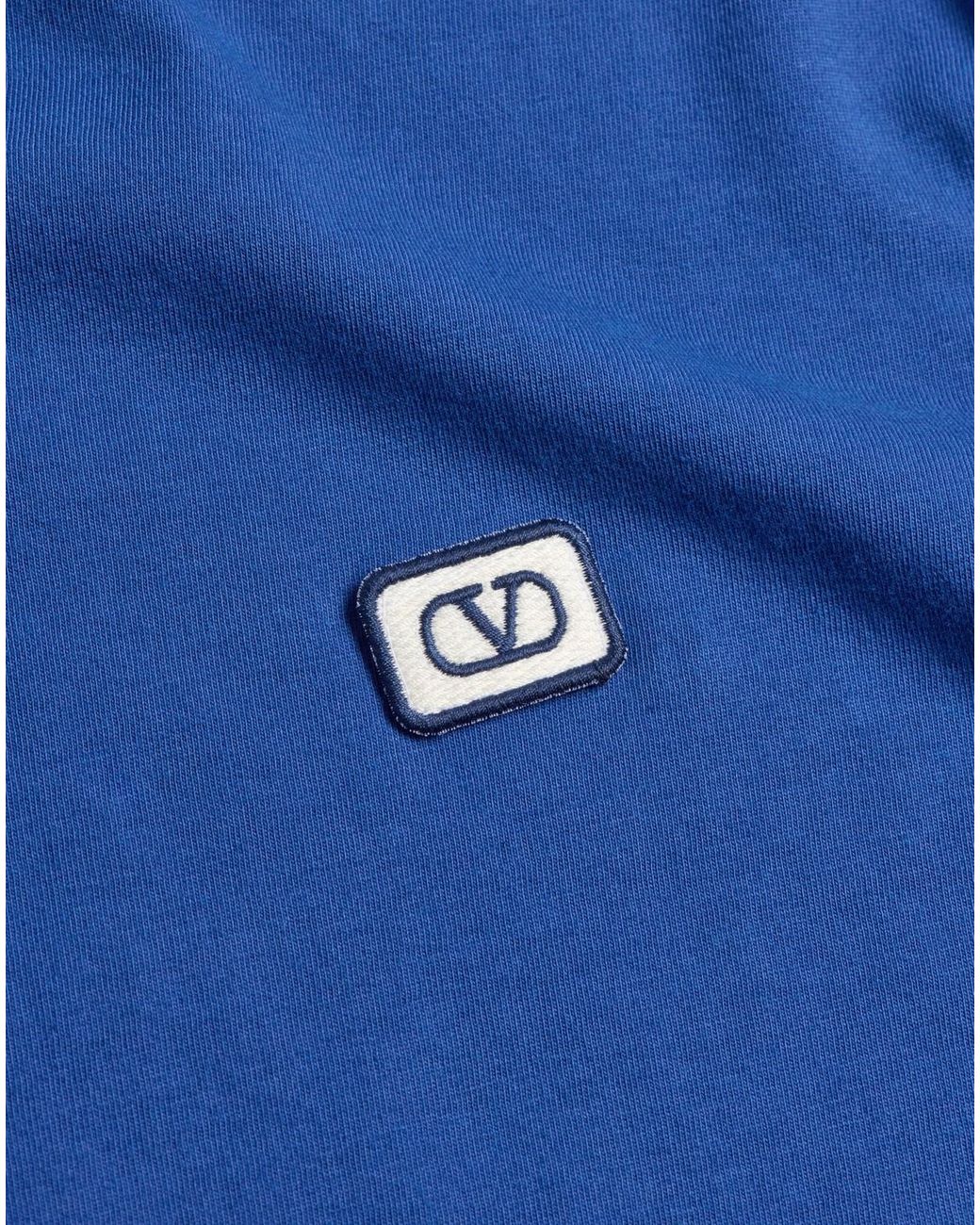 Valentino Blue Vlogo Embroidered Crewneck T-Shirt for men