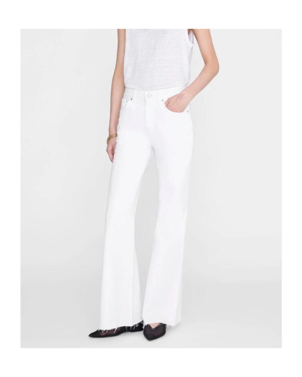 Anine Bing White Wyatt Raw-Cut Denim Jeans