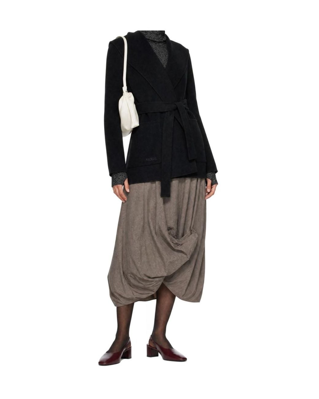 Mackage Black Wool Wrap Coat With Belt