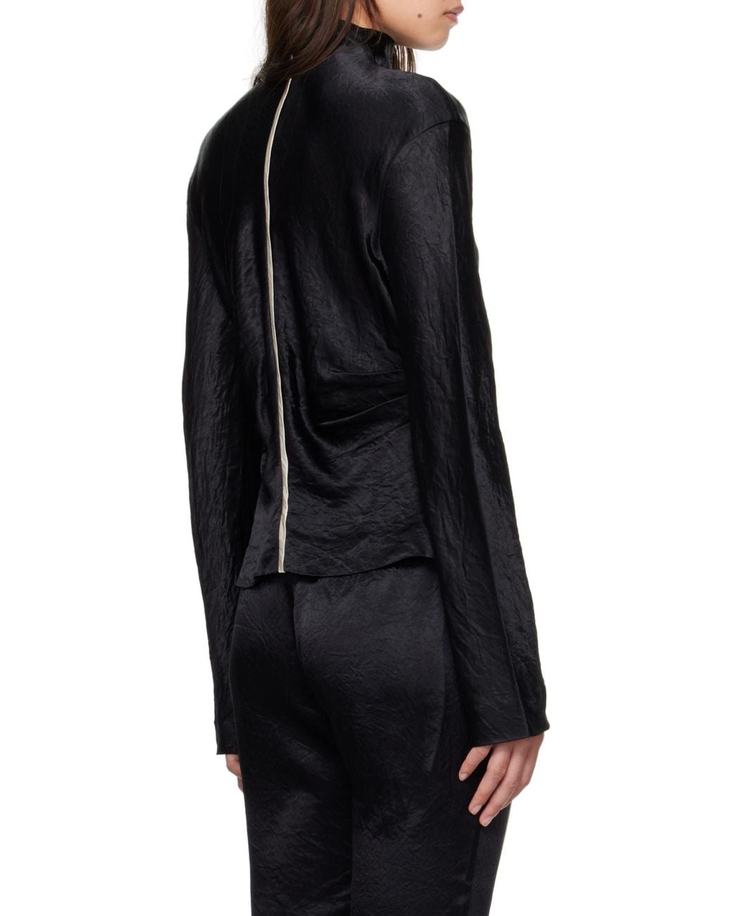 Nanushka Black Domini Crinkled-Satin Turtleneck Top
