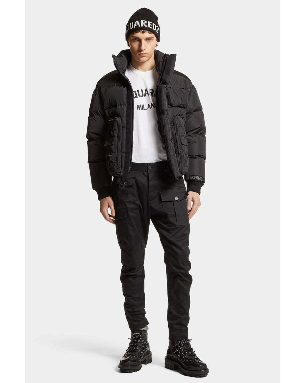 DSquared² Black High-Neck Quilted Puffer Jacket for men