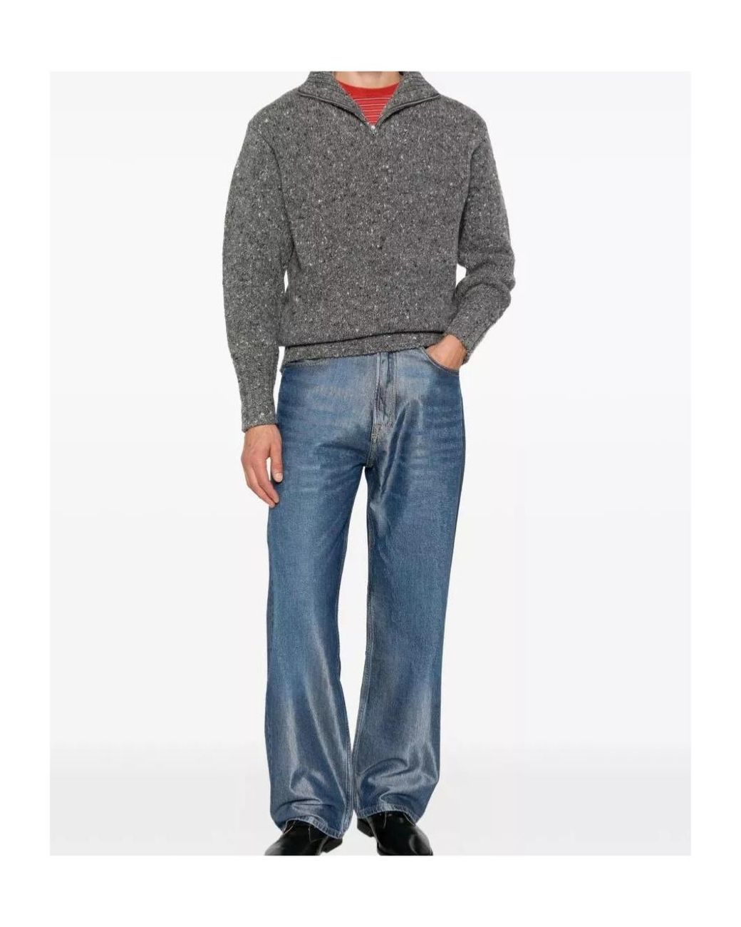 Auralee Gray Low-Gauge Homespun Tweed Knit Zip Turtleneck Jumper for men