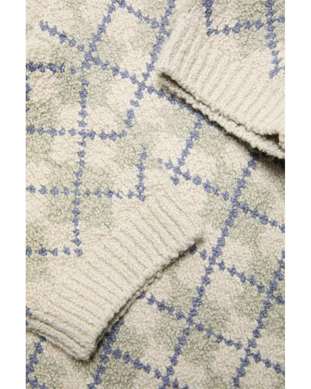 Acne White Bouclé Argyle Knit Sweater