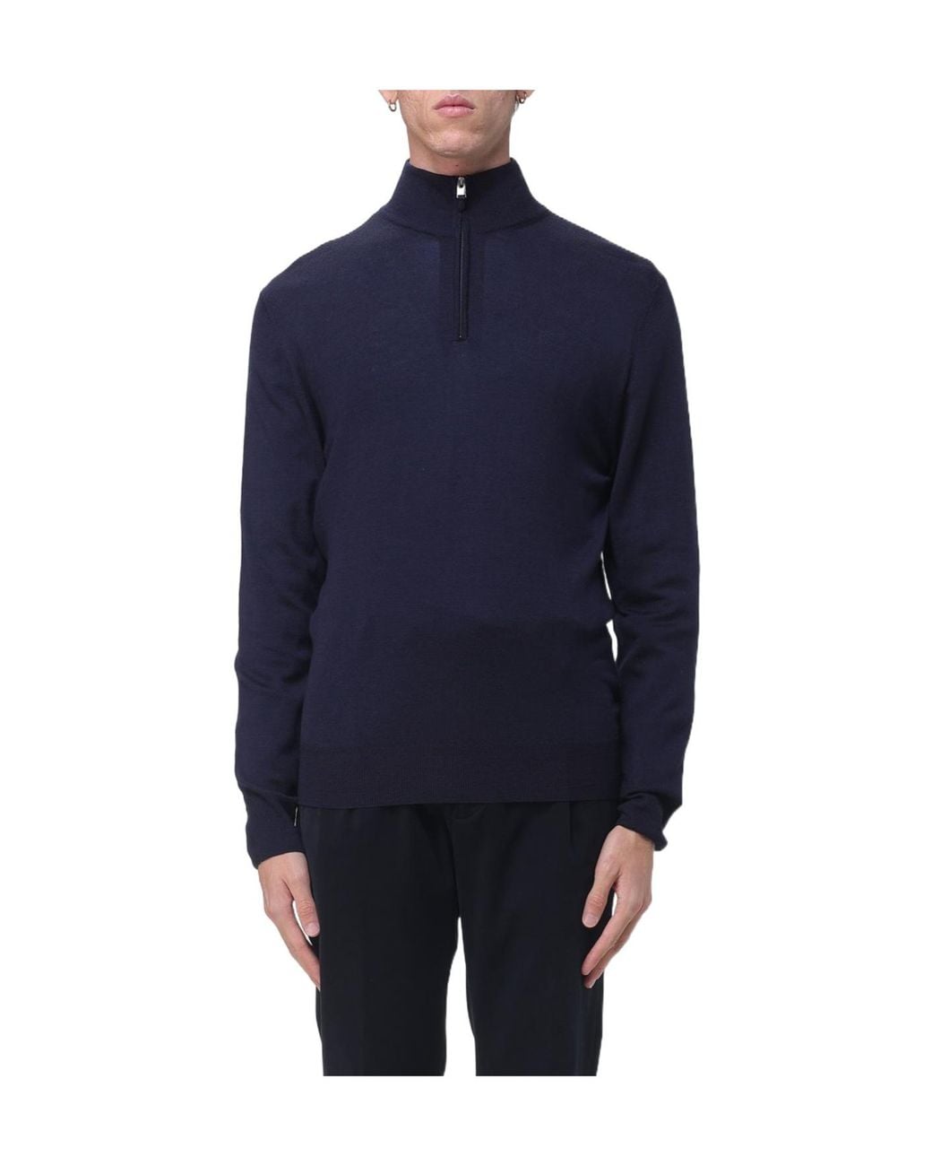 Canali Blue Half Zip Knitted Sweater for men