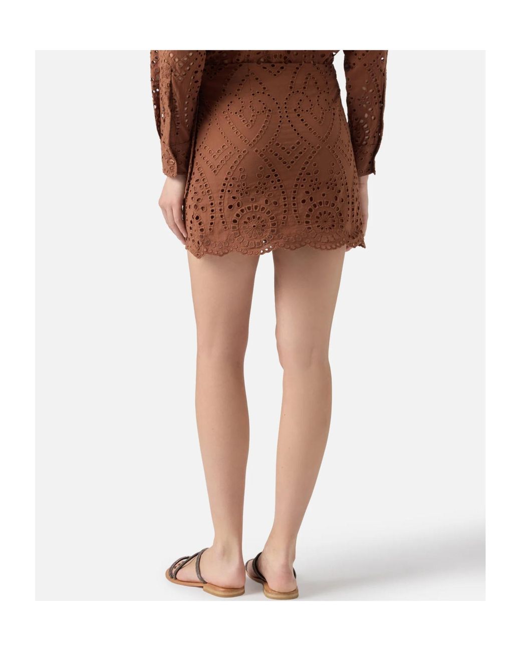 Mc2 Saint Barth Brown Broderie Anglaise Mini Skirt