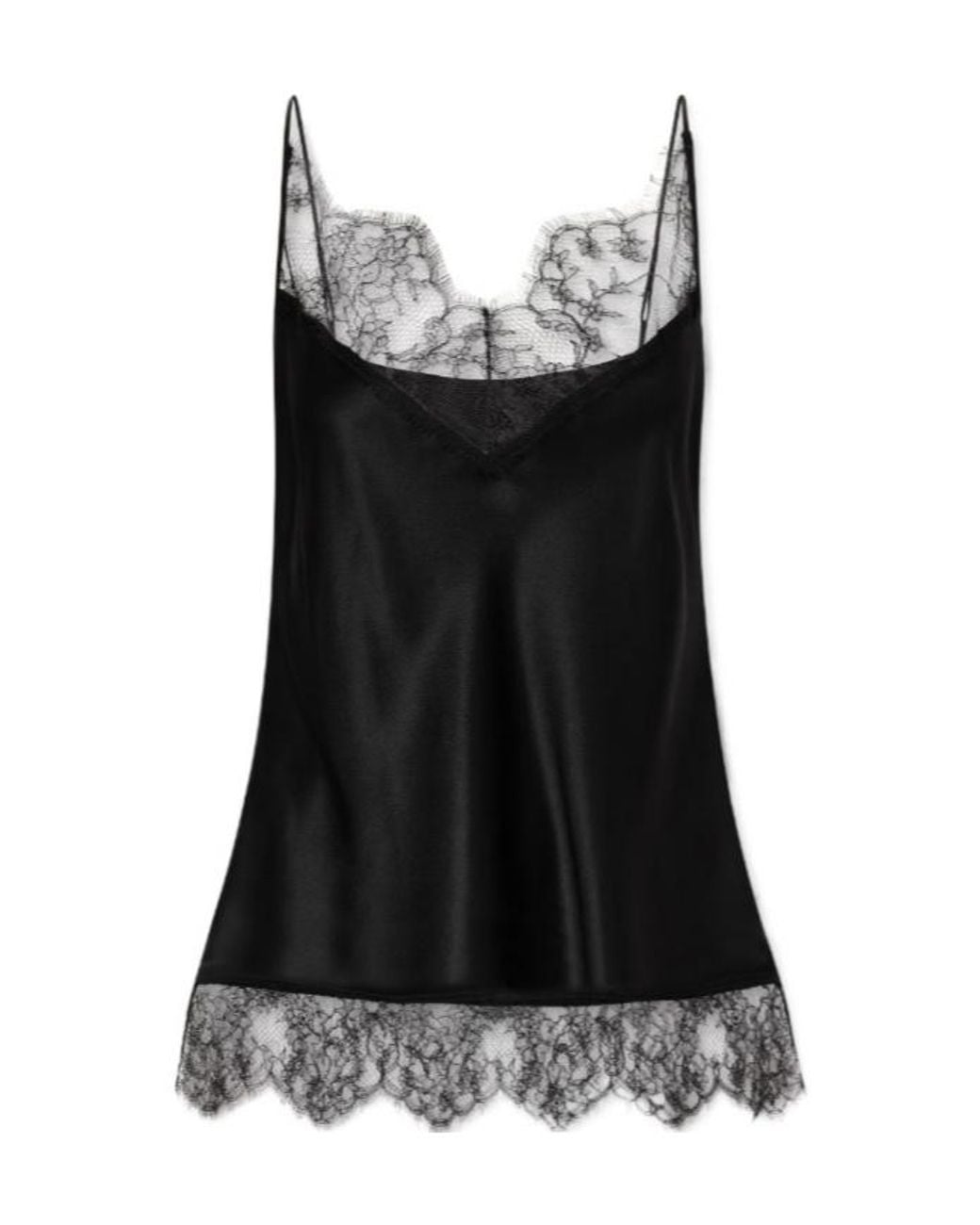 Carine Gilson Black Lace-Trimmed Silk-Satin Camisole
