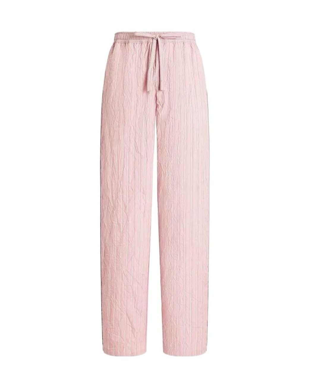 Dolce & Gabbana Pink Silk Blend Striped Loose Fit Trousers for men