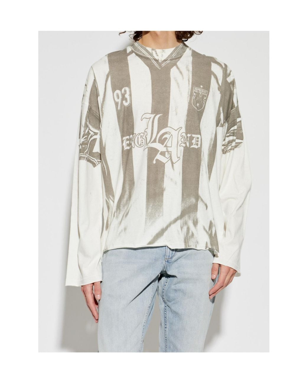 Represent White Oversized Striped Long Sleeve T-Shirt for men