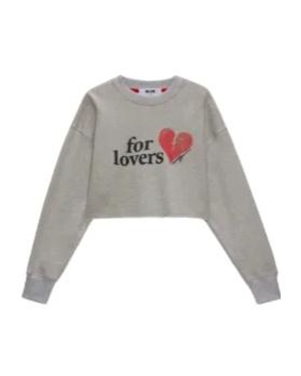 MSGM Gray Heart Cropped Sweatshirt