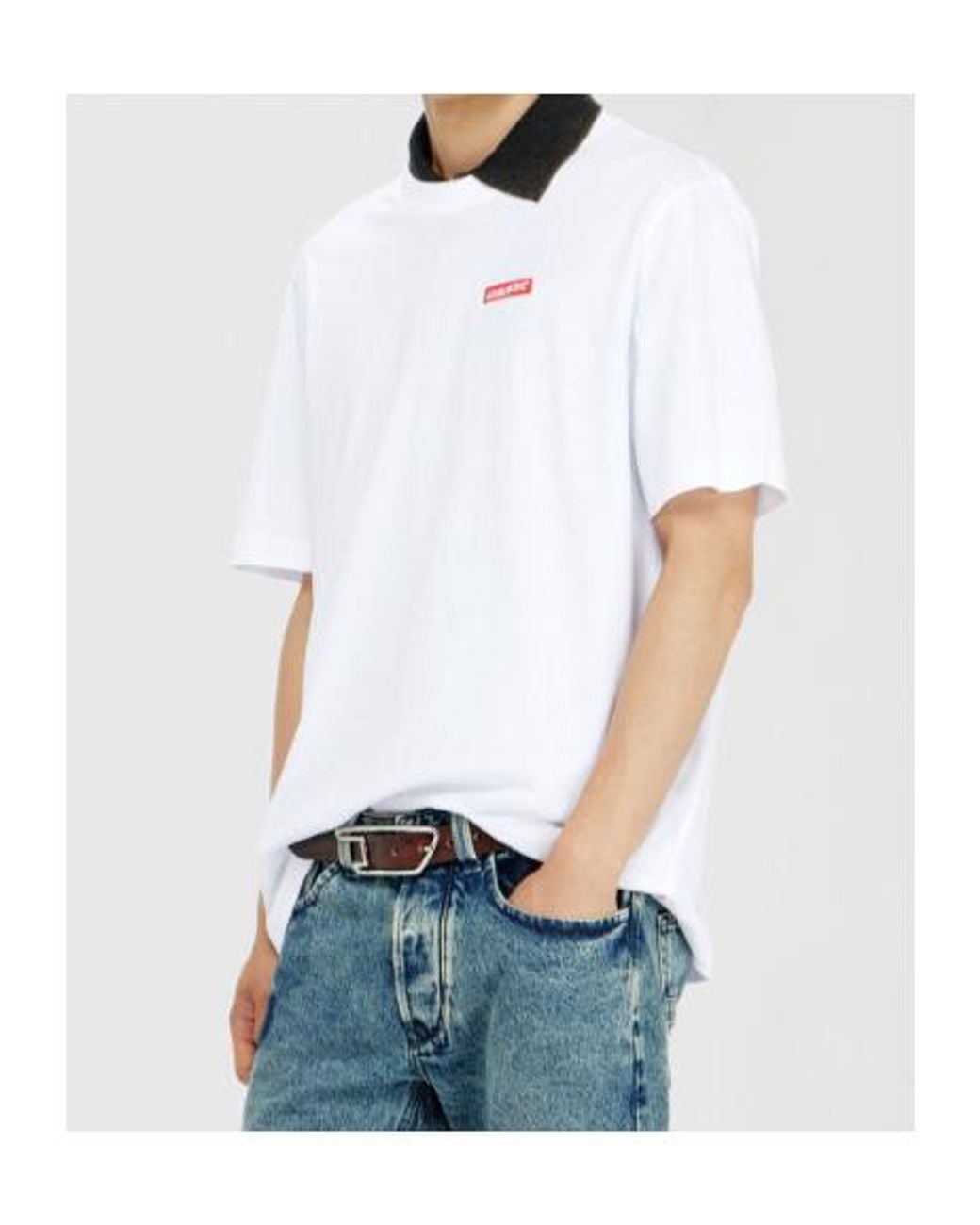 DIESEL White Cotton T-Shirt With Logo Patch for men