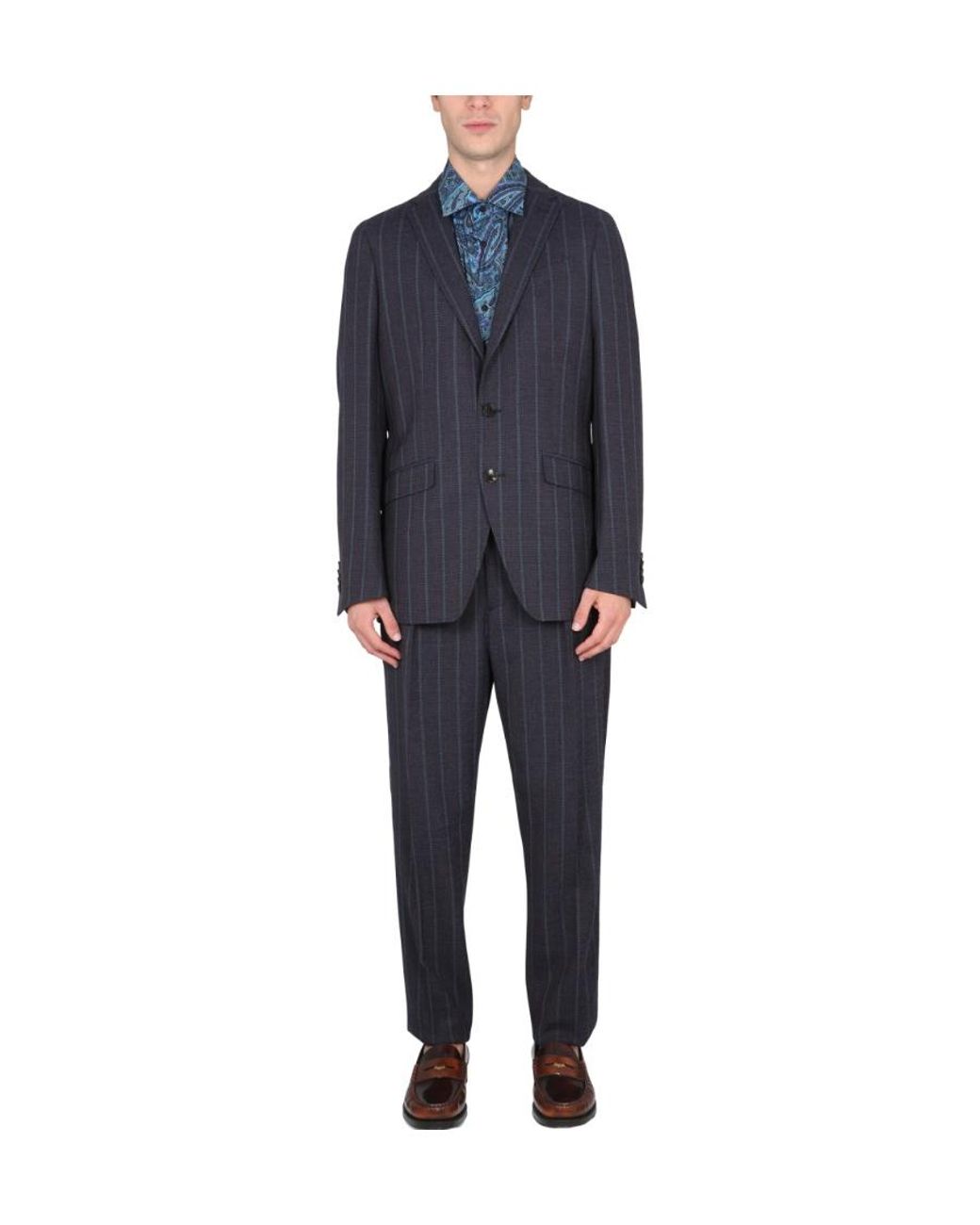 Etro Blue Pinstripe-Pattern Single Breasted Suit for men