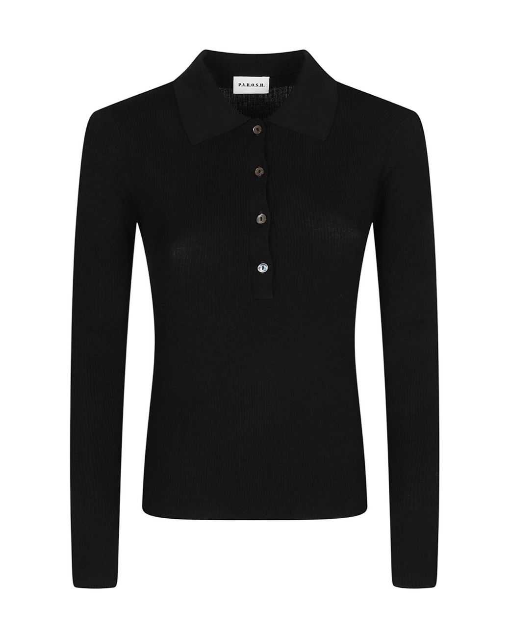 P.A.R.O.S.H. Black Ribbed-Knit Polo Top