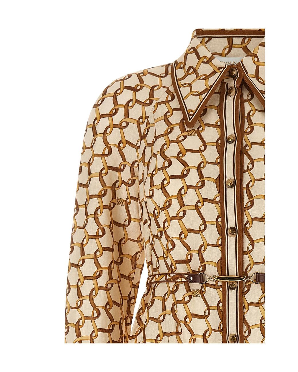 Zimmermann Metallic Chain-Print Belted Midi Dress