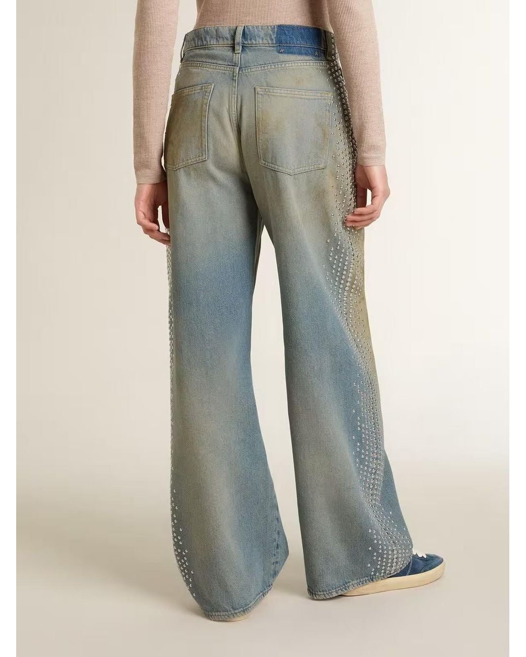Golden Goose Deluxe Brand Blue Wide-Leg Distressed Embellished Jeans