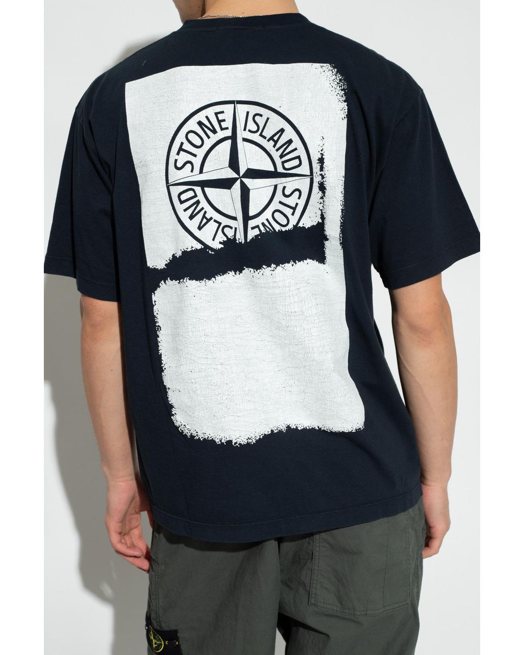 Stone Island Blue Logo Printed Crewneck T-Shirt for men
