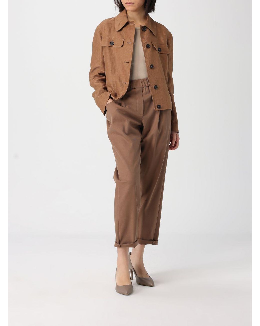 Brunello Cucinelli Gray High-Waisted Straight Leg Trousers