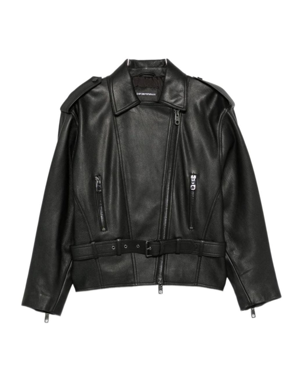Emporio Armani Black Leather Jacket With A Zipper