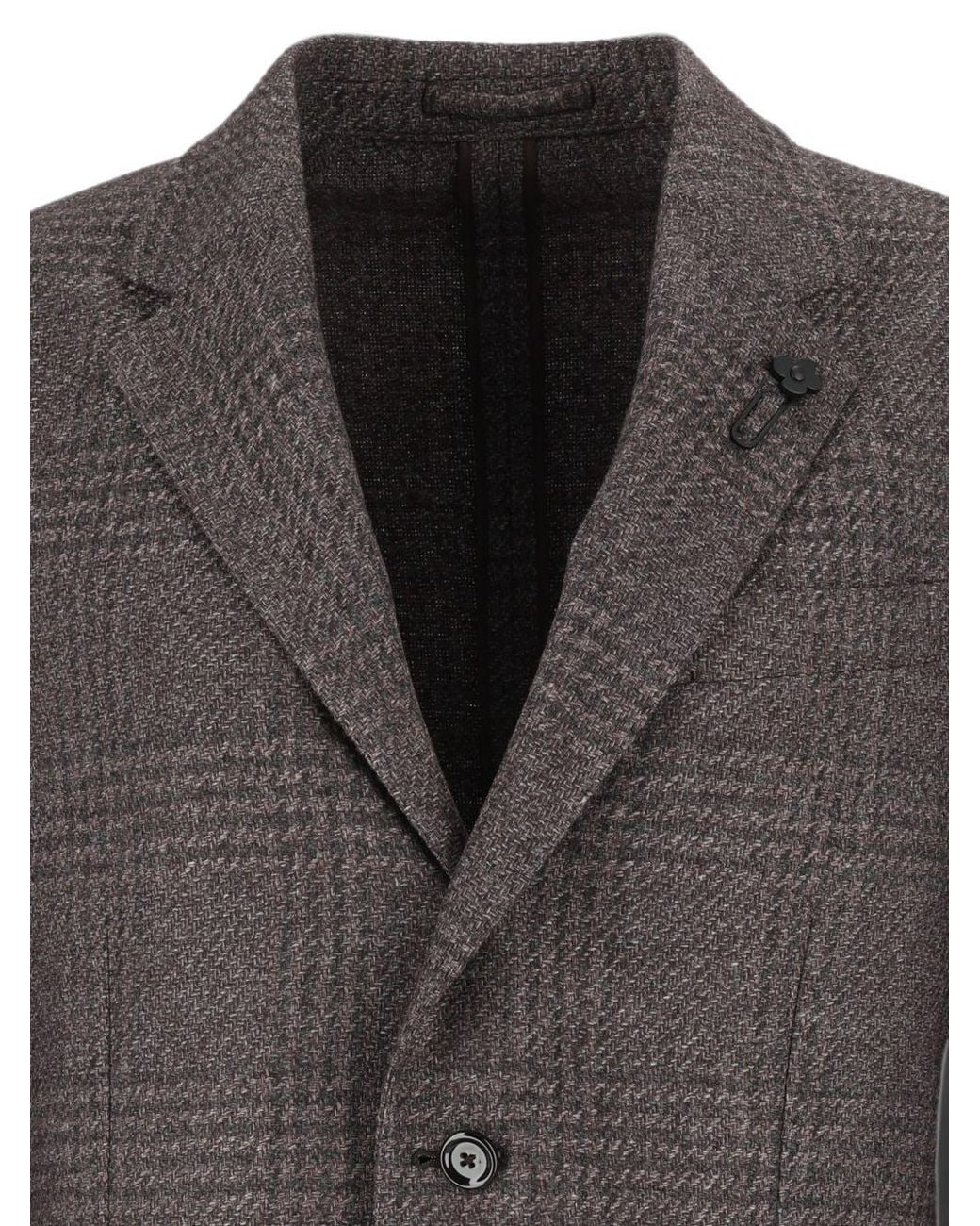Lardini Gray Checked Single-Breasted Blazer for men