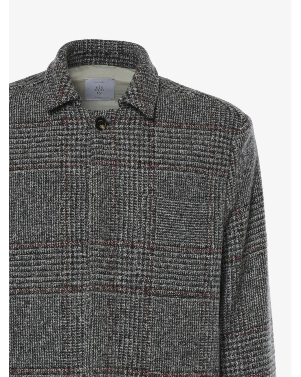Eleventy Gray Checked Button-Up Jacket for men