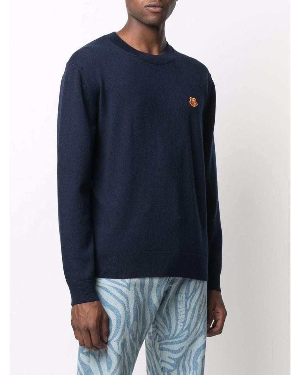 KENZO Blue Tiger Logo-Patch Jumper for men
