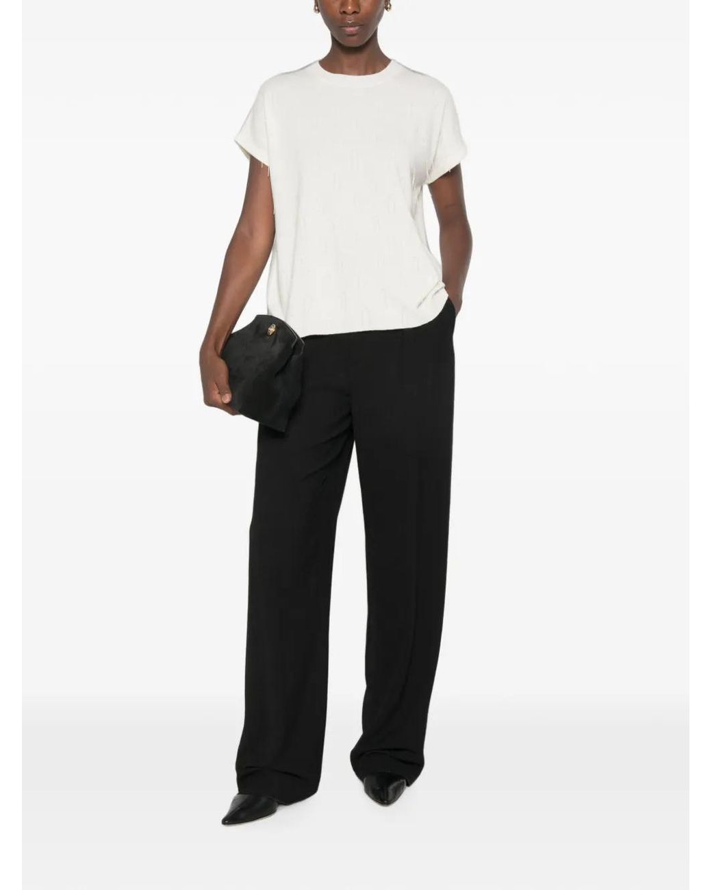 Fabiana Filippi White Embellished Short-Sleeve Knitted Top