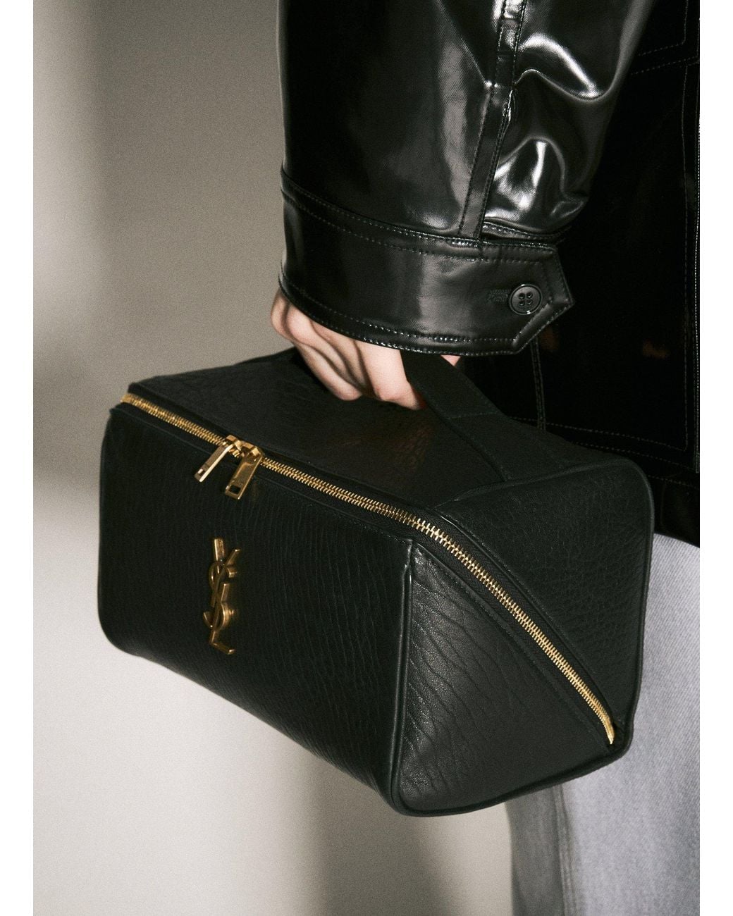 Saint Laurent Black Logo-Plaque Wash Bag
