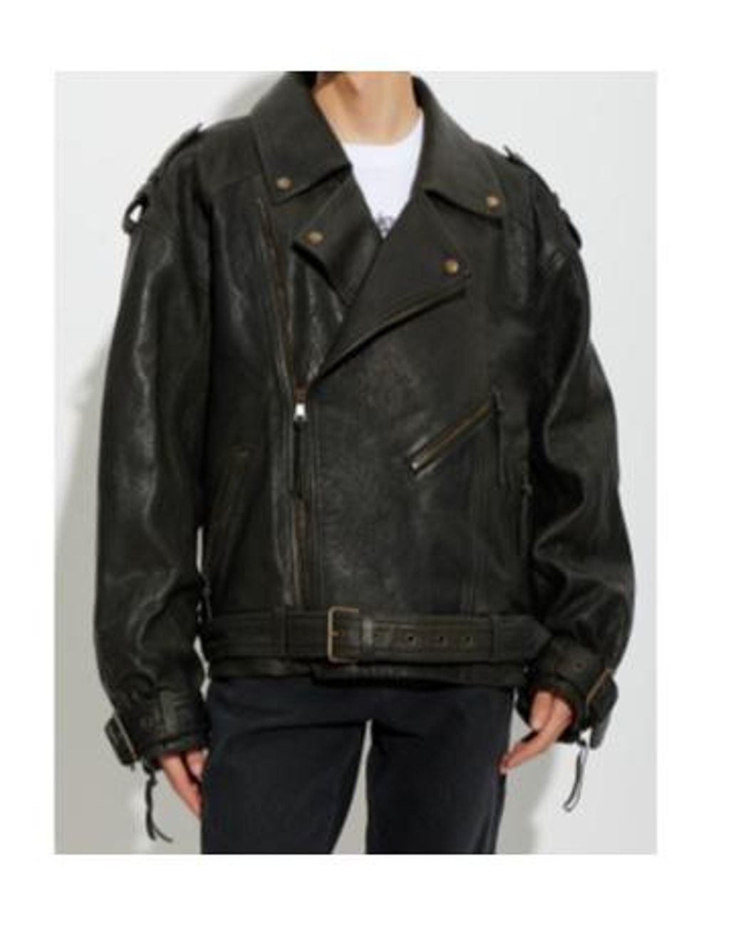 Balmain Black Oversized Biker Leather Jacket for men