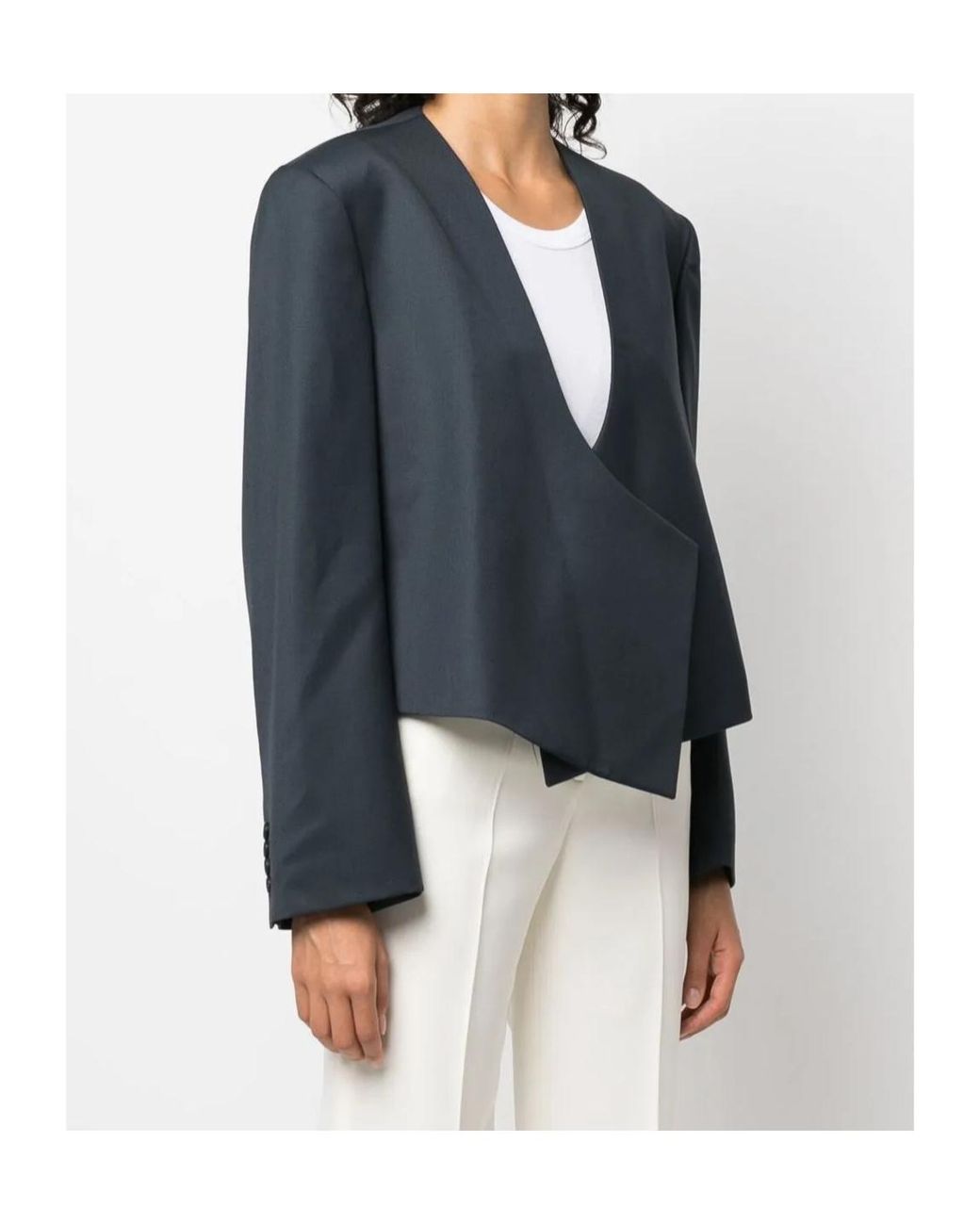 Low Classic Blue Asymmetric Wool-Blend Jacket