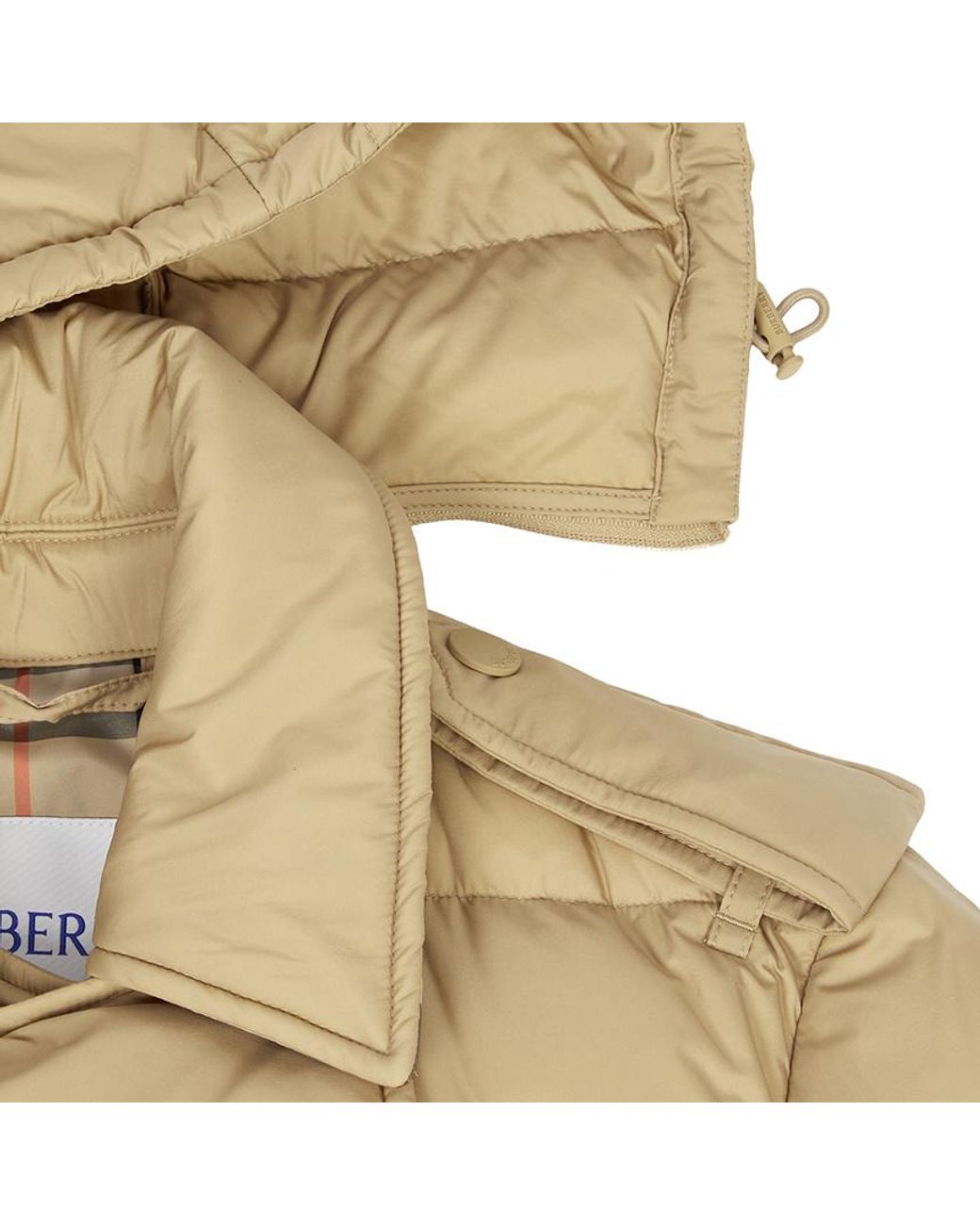 Burberry Natural Double Breasted Belted Hooded Puffer Coat
