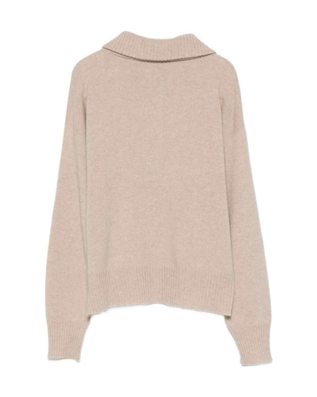 D.exterior Natural Button-Down Polo-Collar Sweater