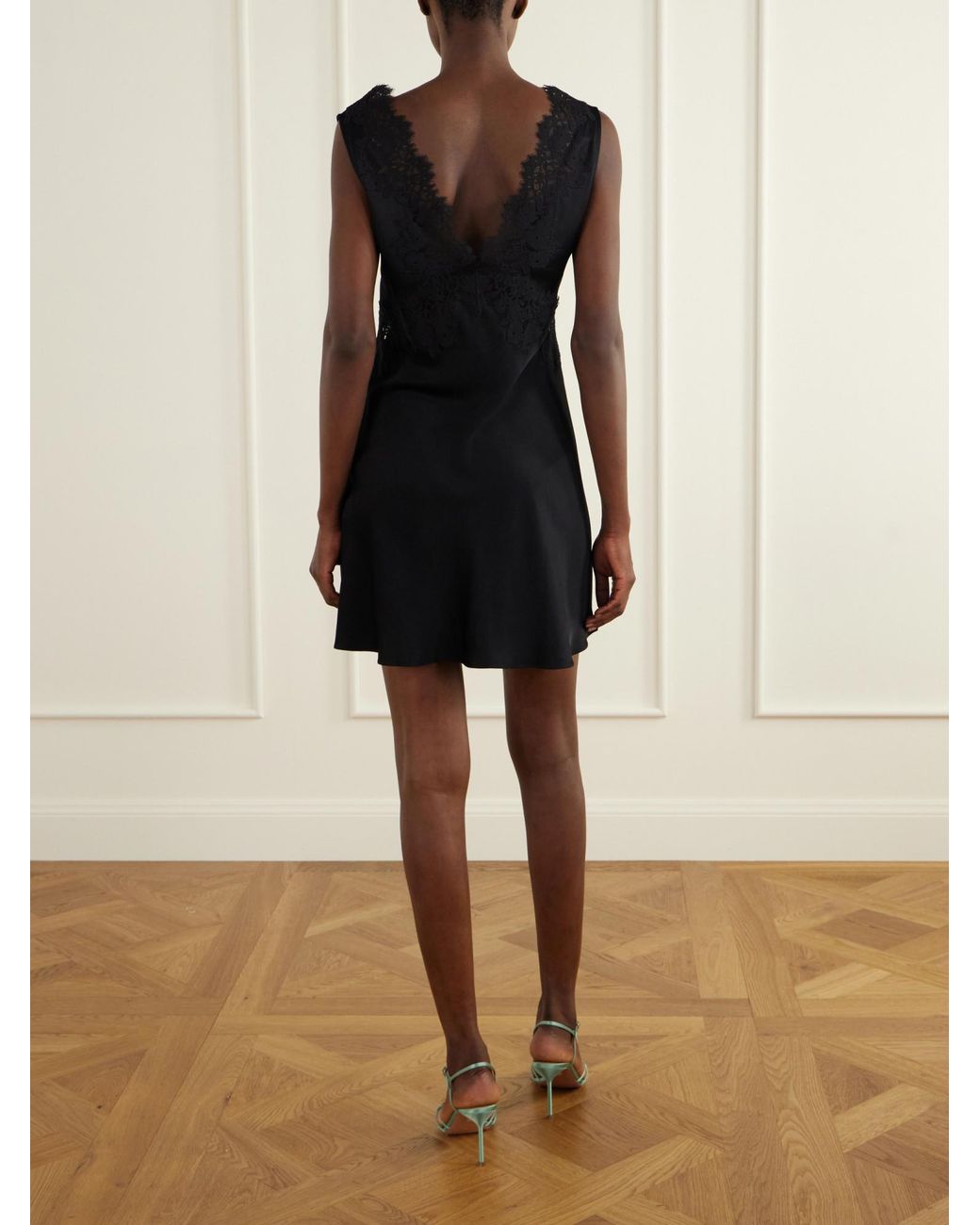 Rixo Black Lace-Trimmed Crepe Midi Dress