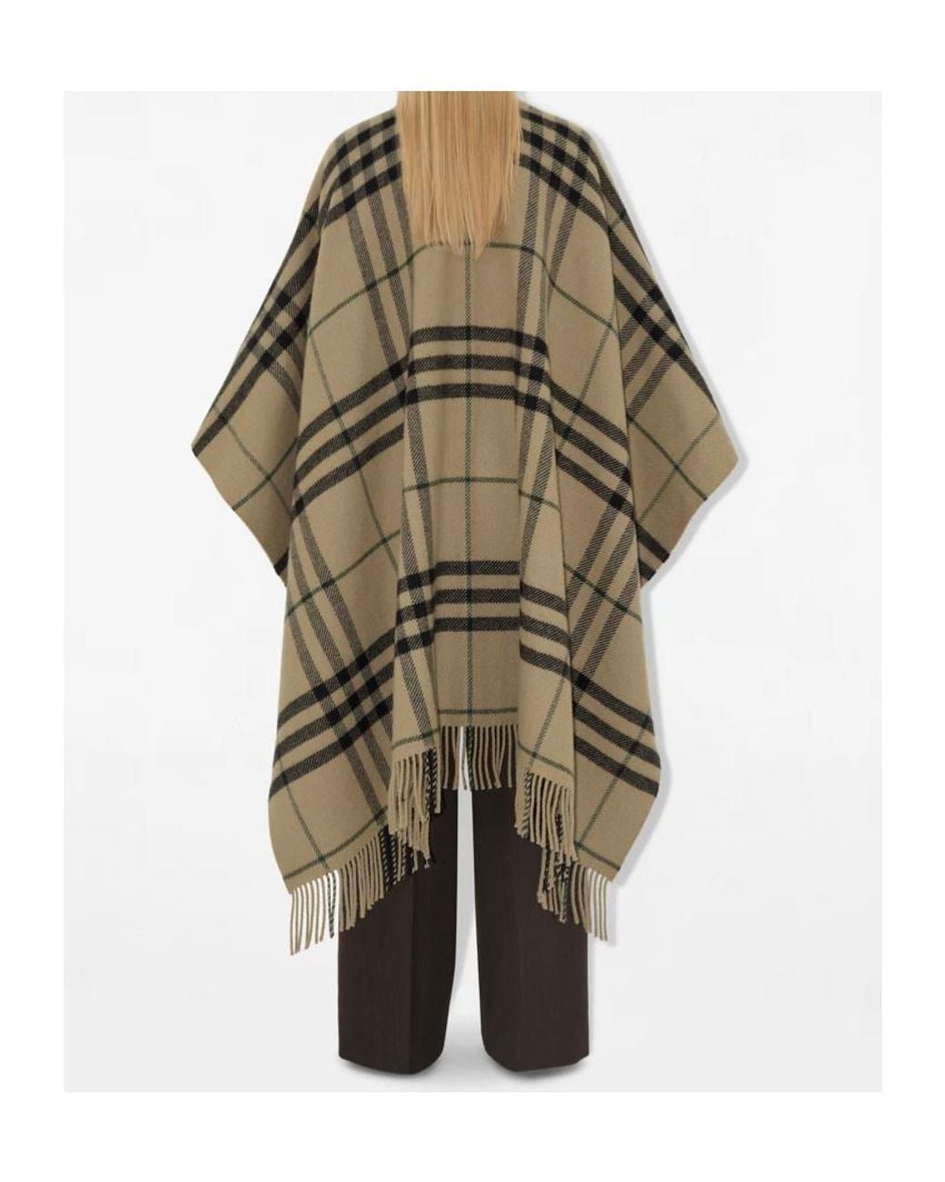 Burberry Multicolor Checkered Fringed-Edge Cape
