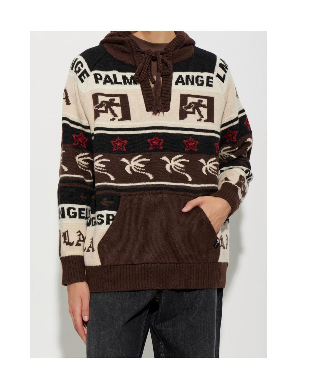 Palm Angels Black Palm Shadow Jacquard Wool-Blend Loose Knit Hoodie for men