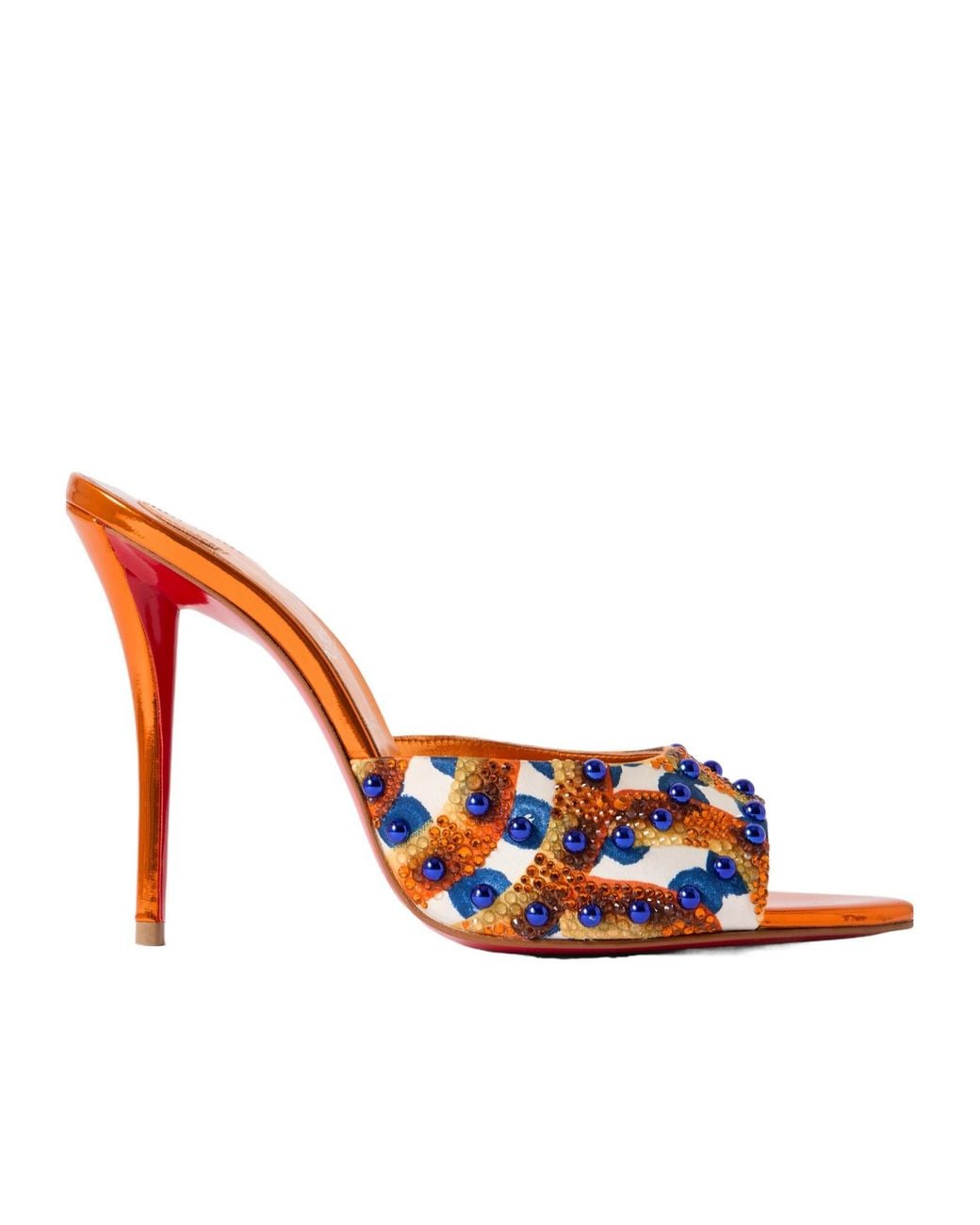 Christian Louboutin White Embellished Printed Faille Mules