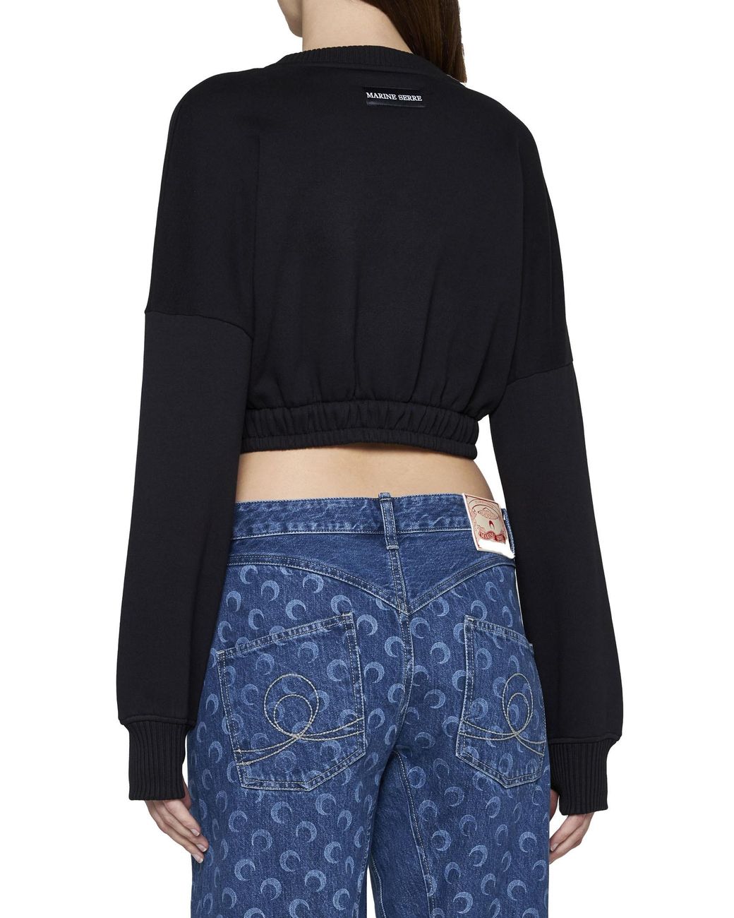 MARINE SERRE Black Moon Embroidered Cropped Knit Jumper