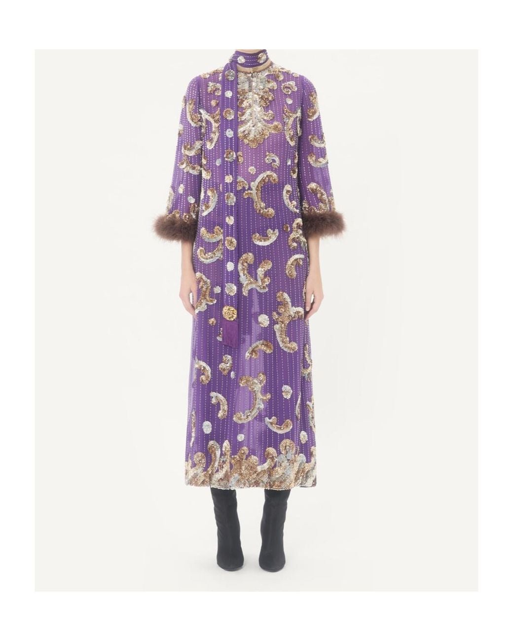 Valentino Purple Embroidered Chiffon Dress With Feathers
