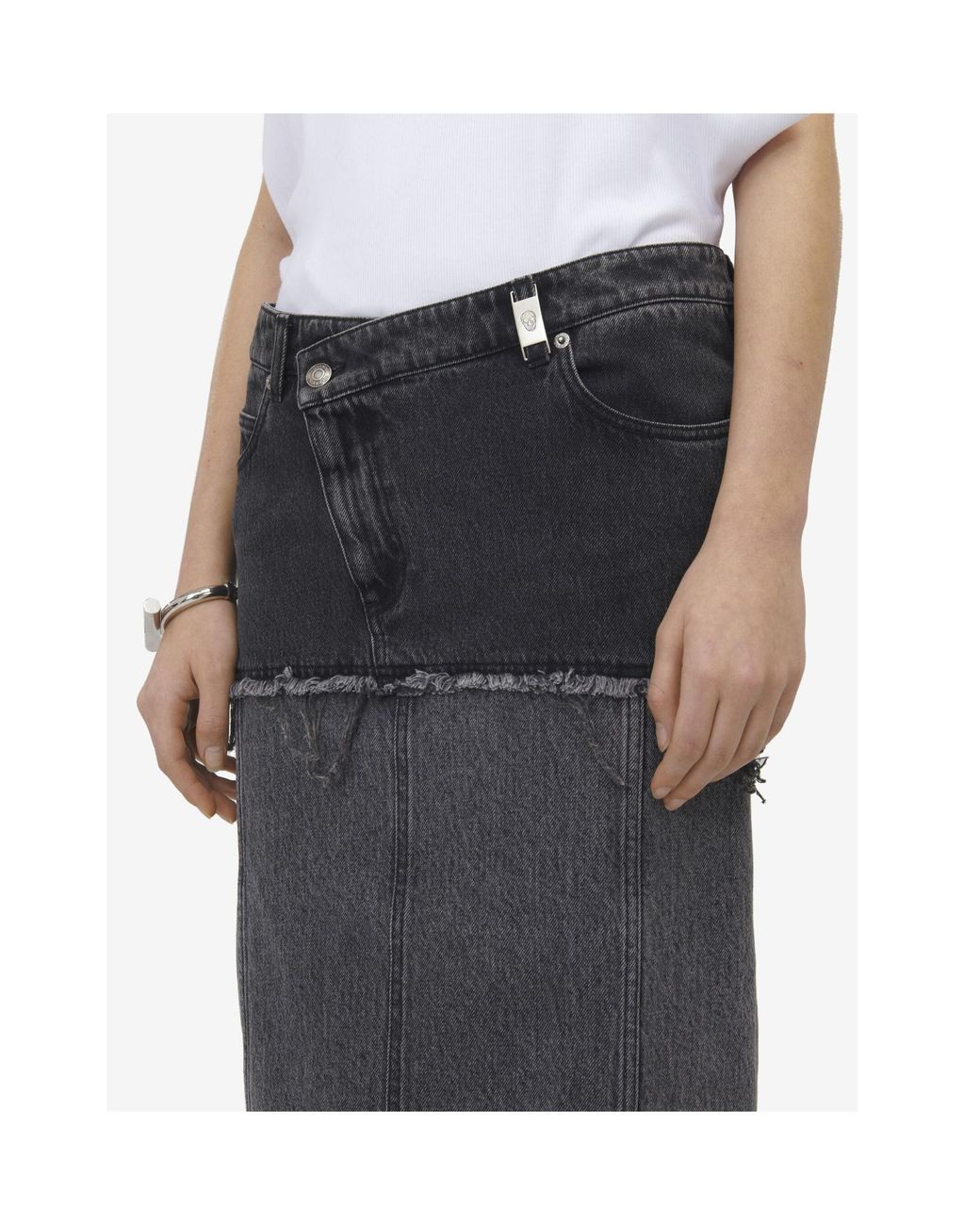 McQueen Black Two-Toned Raw Edge Denim Skirt