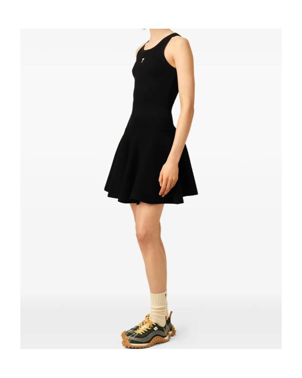 AMI Black Ami Ribbed Waist Flared Mini Skirt