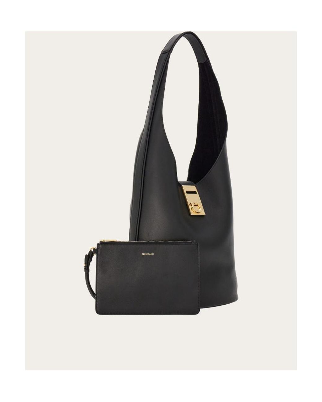 Ferragamo Black Gancini Buckle Large Shoulder Bag