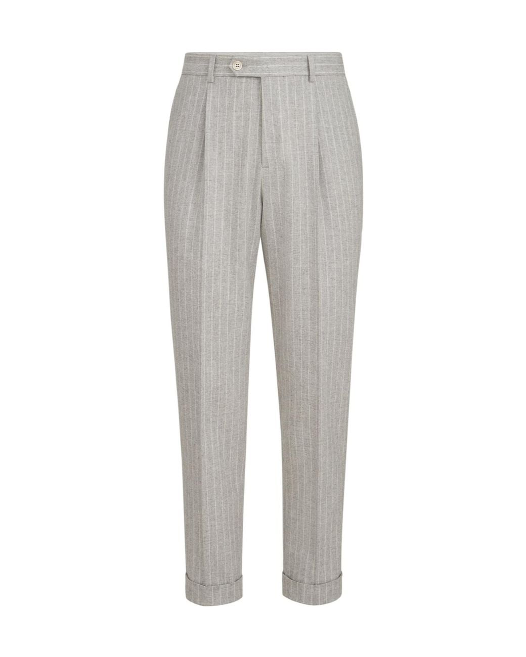 Brunello Cucinelli Gray Virgin Wool And Cashmere Chalk Stripe Flannel Trousers With Pleat for men