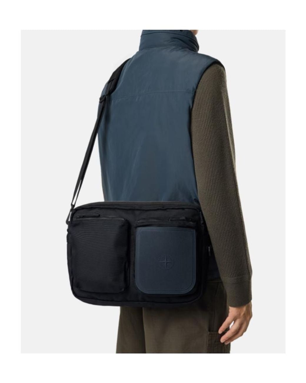 Stone Island Blue Logo Messenger Bag for men