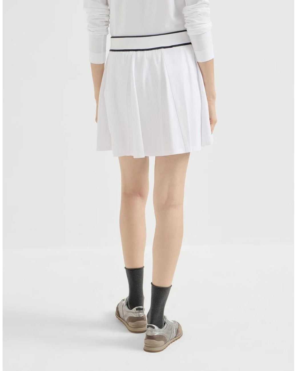 Brunello Cucinelli White Stretch Cotton Piqué Mini Skirt With Logo