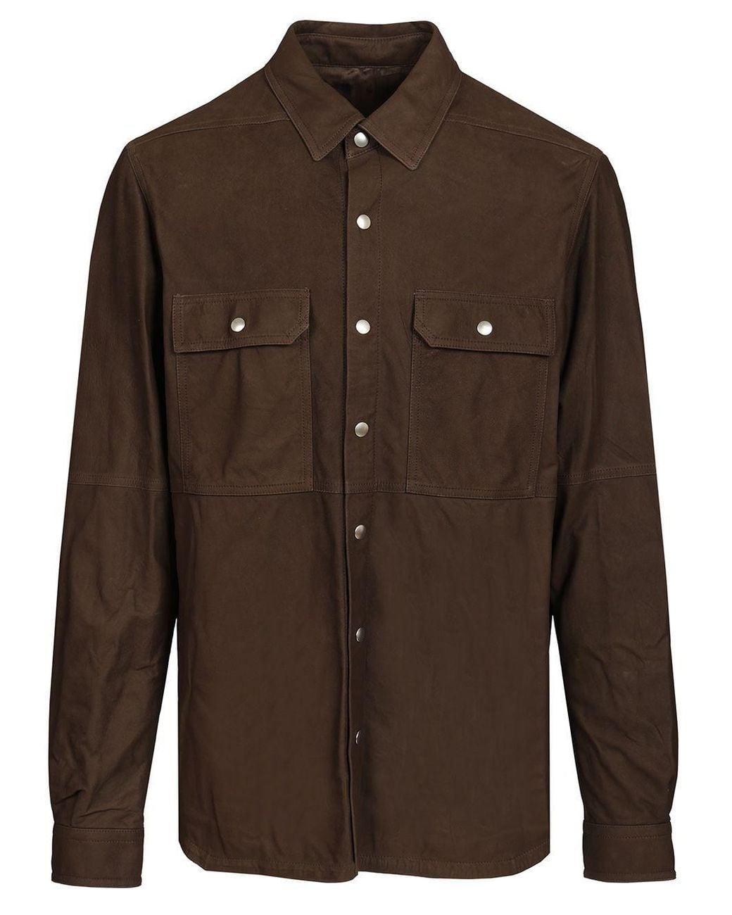 Rick Owens Brown Long Sleeved Leather Shirt for men