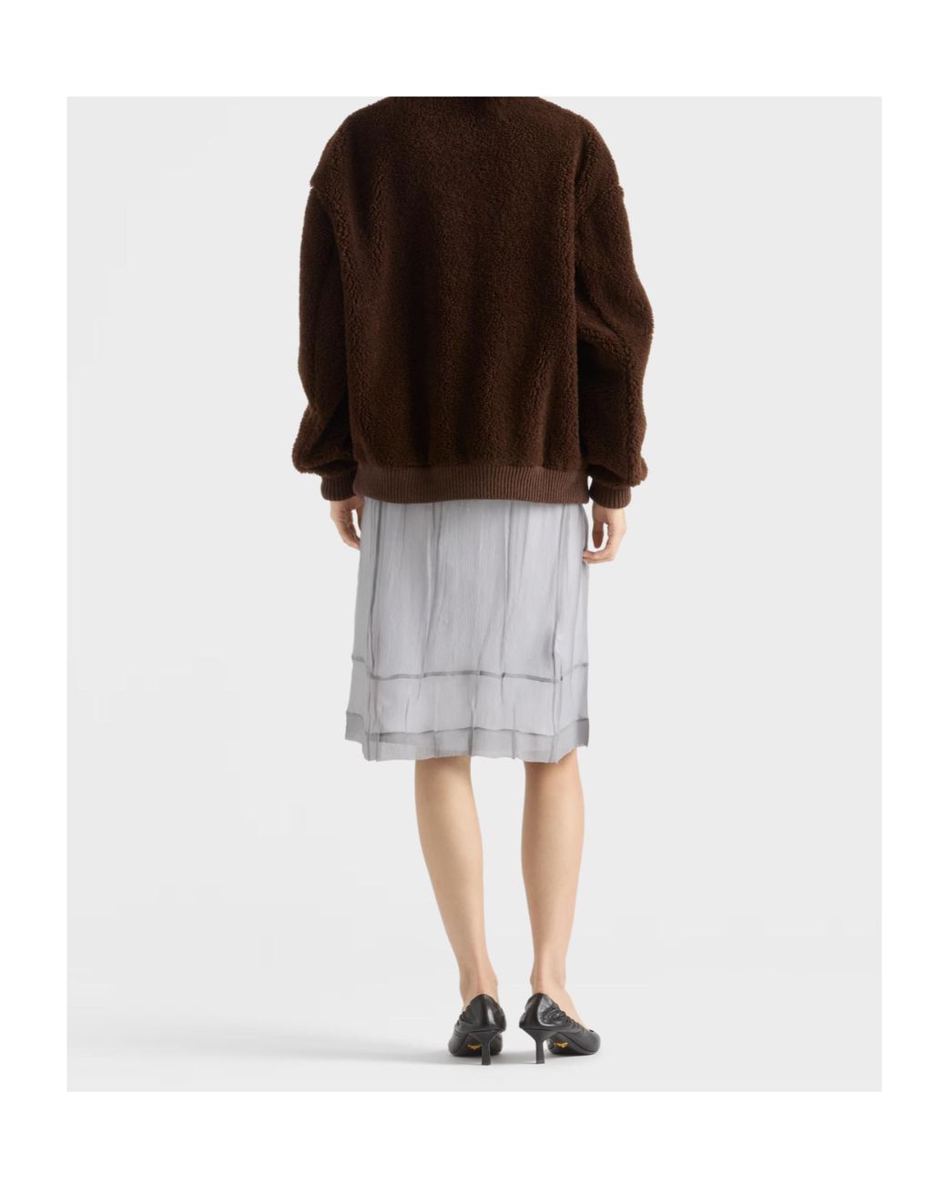 Prada Gray Embroidered Chiffon Midi Skirt
