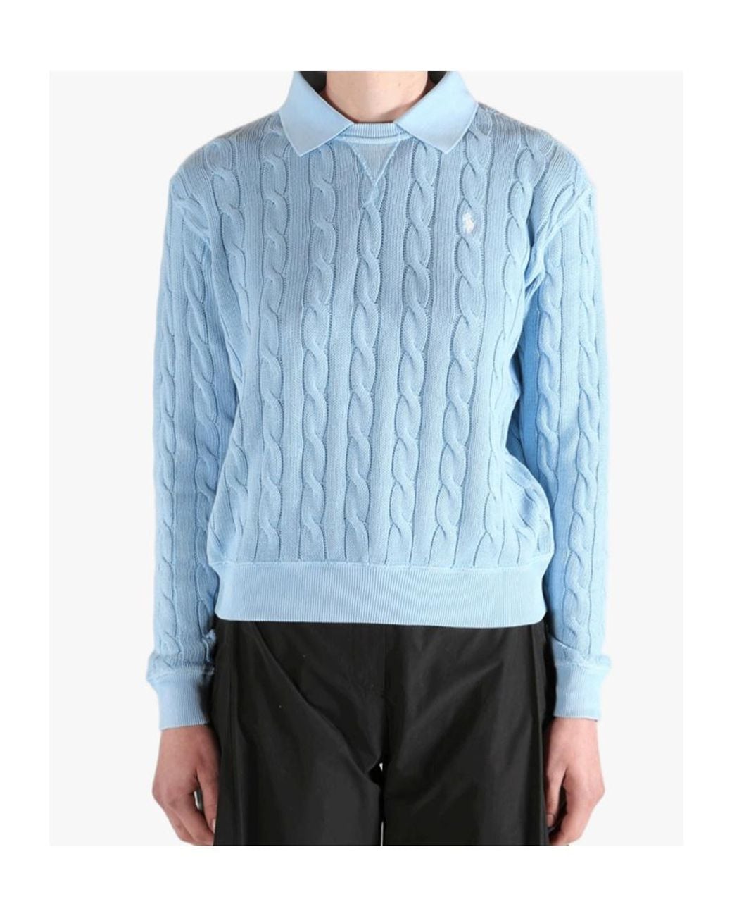 Polo Ralph Lauren Blue Cable Knit Polo Collar Sweater