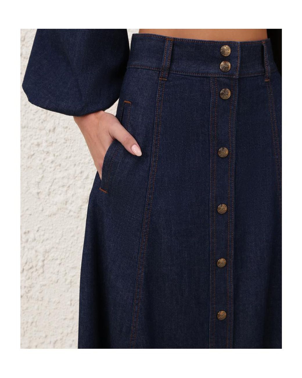 Zimmermann Blue Aster Denim Frill Midi Skirt
