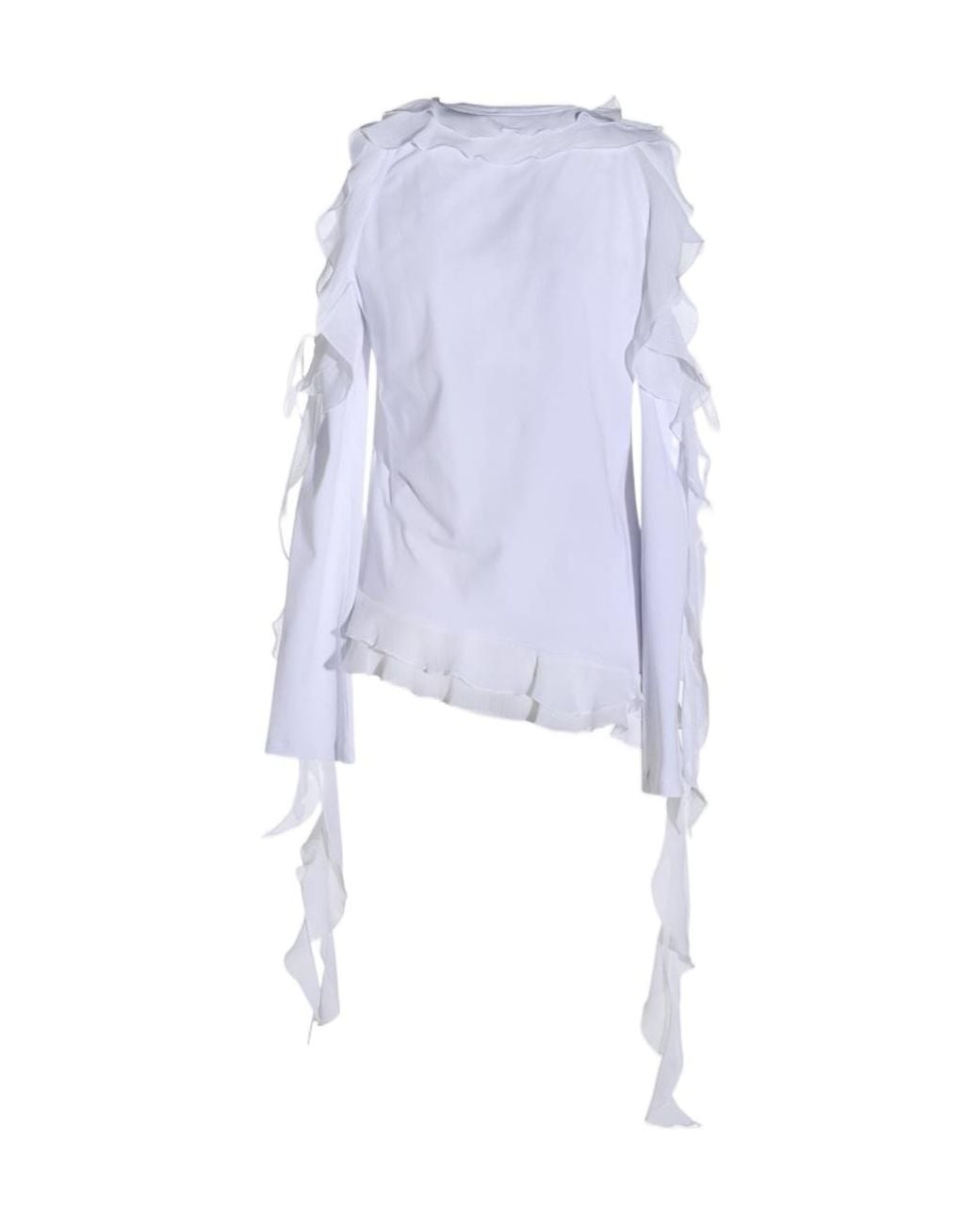 Blumarine Blue Ruffled Logo Long-Sleeve Top