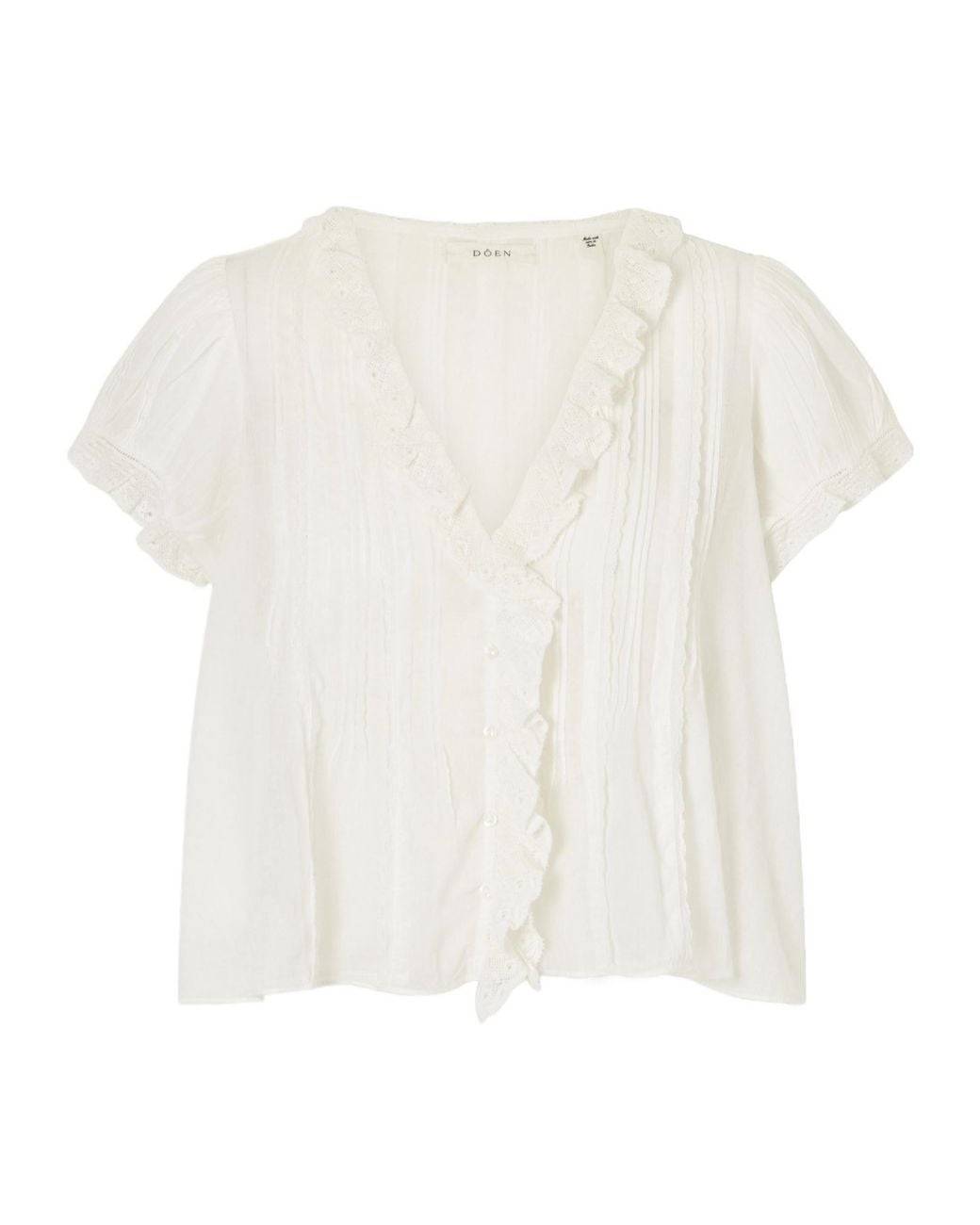Doen White Lace-Trimmed Organic Cotton Blouse