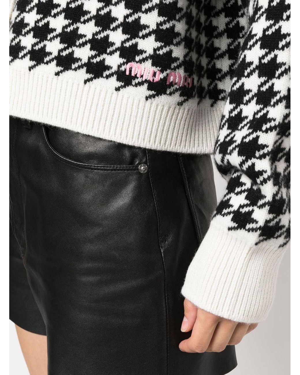Miu Miu Black Houndstooth-Knit Cashmere Cardigan